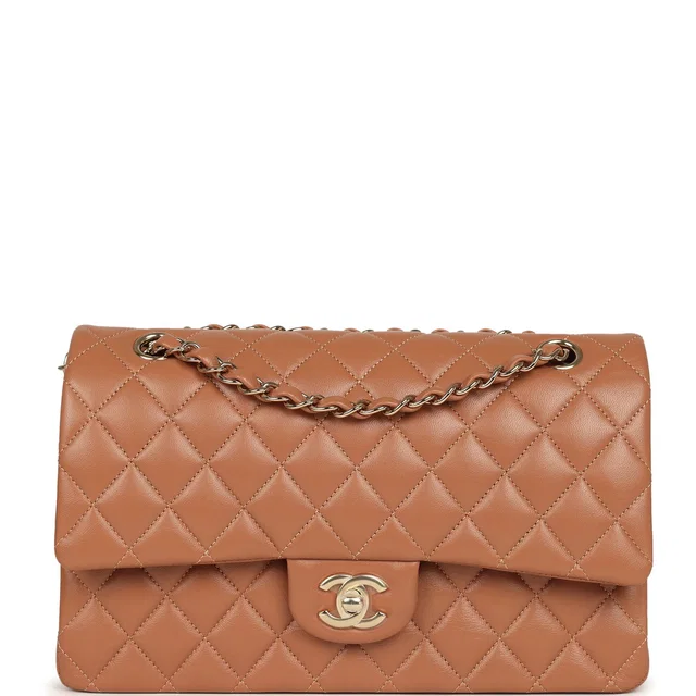 Chanel Medium Classic Double Flap Bag Caramel Lambskin Light Gold Hardware in Lambskin from Madison Avenue Couture
