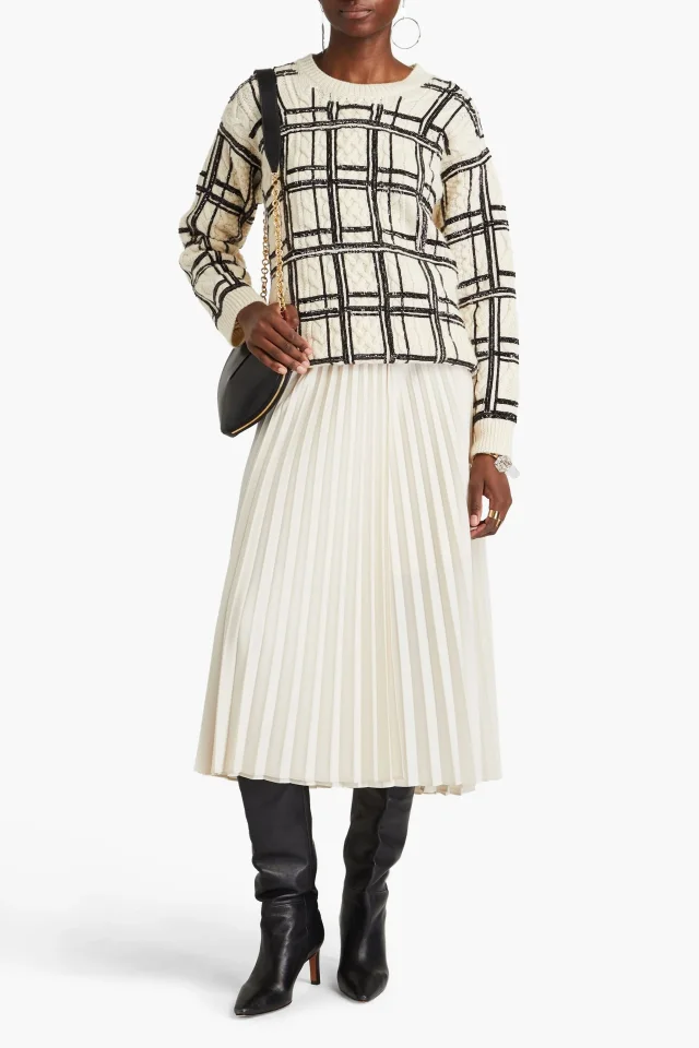 Valentino Garavani Sequin-Embellished Checked Cable-Knit Wool Sweater, photo 2 of 4 from THE OUTNET