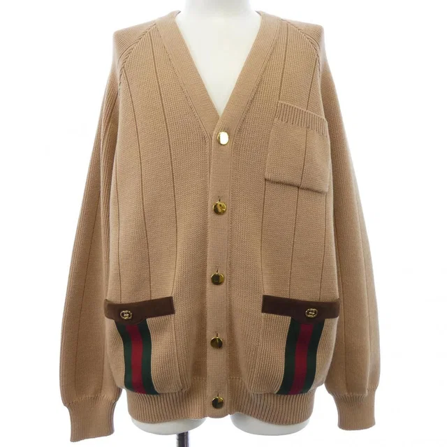 Gucci Webbed Wool Blend Knit Cardigan in Wool from The Reluxe