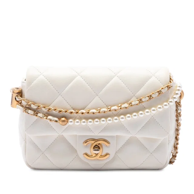 White Chanel Mini Quilted Lambskin Pearl My Perfect Single Flap Crossbody Bag in White Lambskin from Designer Revival, photo 1 of 1