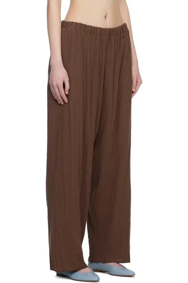 Baserange Brown Crinkle Linen Folio Lounge Pants, photo 2 of 4 from SSENSE