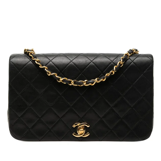 Black Chanel CC Quilted Lambskin Full Single Flap Crossbody Bag in Black Lambskin from Designer Revival