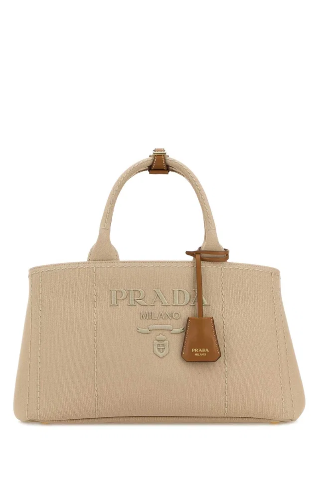 Prada Jardiniére Top Handle Bag — Beige in Beige Canvas from HEWI