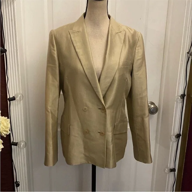 Jil Sander Beige Double-Breasted Silk Blazer, Us4 in brown|neutral Silk from Poshmark