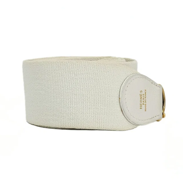 Hermès Ten Shoulder Strap White Gold Canvas Leather in White Canvas from The Reluxe