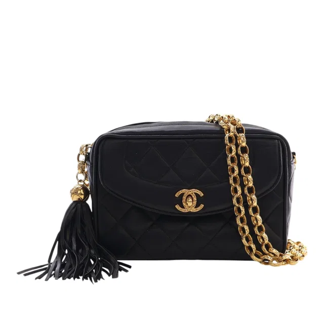 Black Chanel Small Quilted Lambskin Diana Tassel Camera Bag in Black Lambskin from Designer Revival