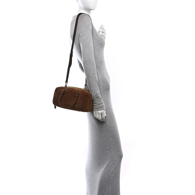 Miu Miu Padded Regular Arcadie Top Handle Bag Cacao in Suede from FASHIONPHILE, photo 2 of 9