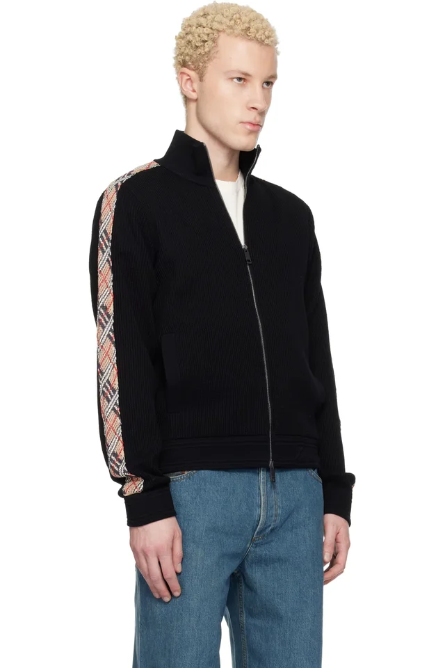 Burberry Black Check Trim Zip-Up Sweater, photo 2 of 4 from SSENSE