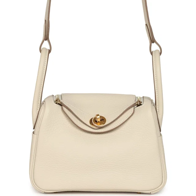 Hermès Mini Lindy II Craie Clemence Gold Hardware in White Clemence leather from Madison Avenue Couture
