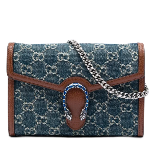 Blue Gucci GG Denim Dionysus Wallet on Chain Crossbody Bag in Blue Denim from Designer Revival