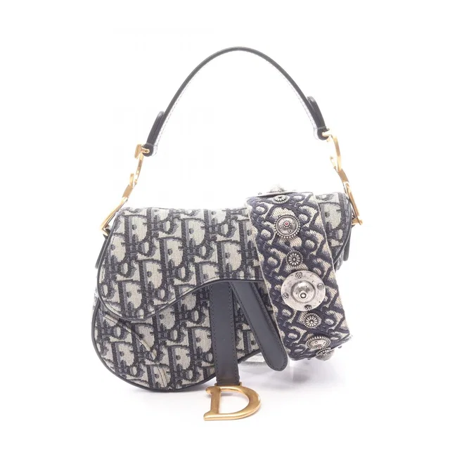 Dior Saddle Bag Mini Oblique Peacock 2-Way Navy Canvas Leather in Navy Canvas from The Reluxe