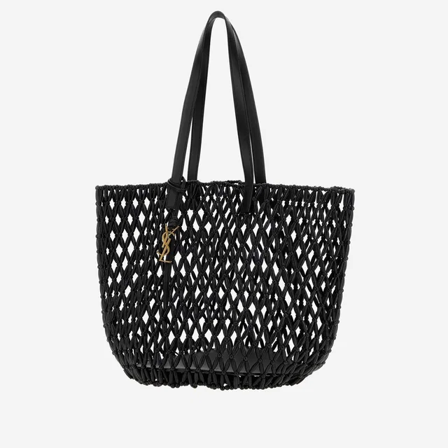 Saint Laurent Wooden Beaded Mesh Tote Bag — Black Leather And Wood in Black Leather from HEWI