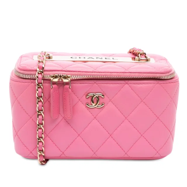 Pink Chanel Small Quilted Lambskin Trendy CC Vanity Case with Chain Crossbody Bag in Pink Lambskin from Designer Revival