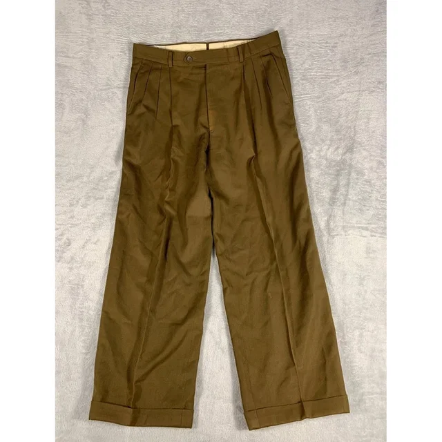 Monsieur Givenchy Mens Pleated Dress Trousers 35r Brown Olive Straight Leg in brown|red Woven leather from Poshmark