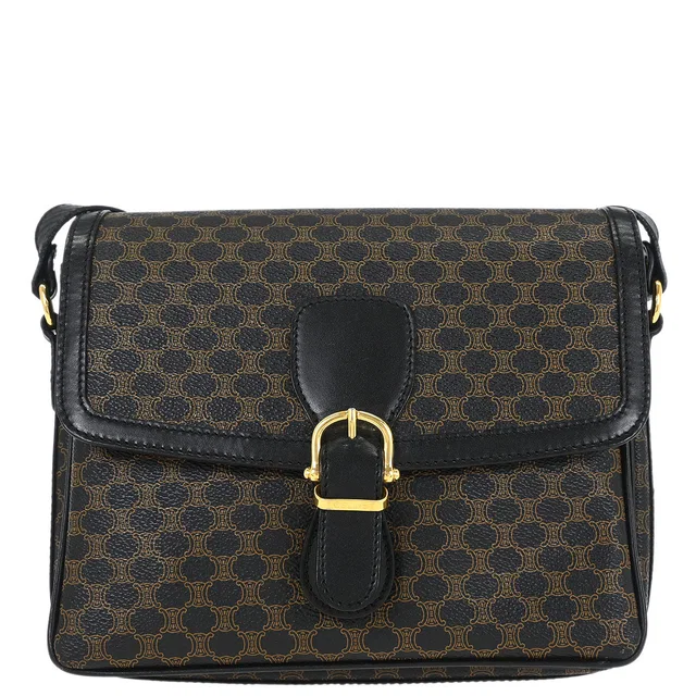 Celine Black PVC Macadam Shoulder Bag in Black Leather from AMORE Vintage Tokyo