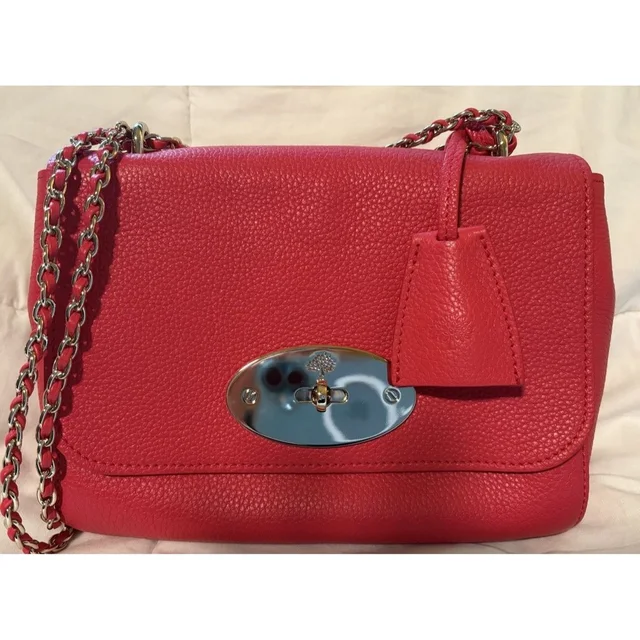 Mulberry Lily Medium Red Pebbled Leather Chain Leather Crossbody in silver|red|gray Leather from Poshmark