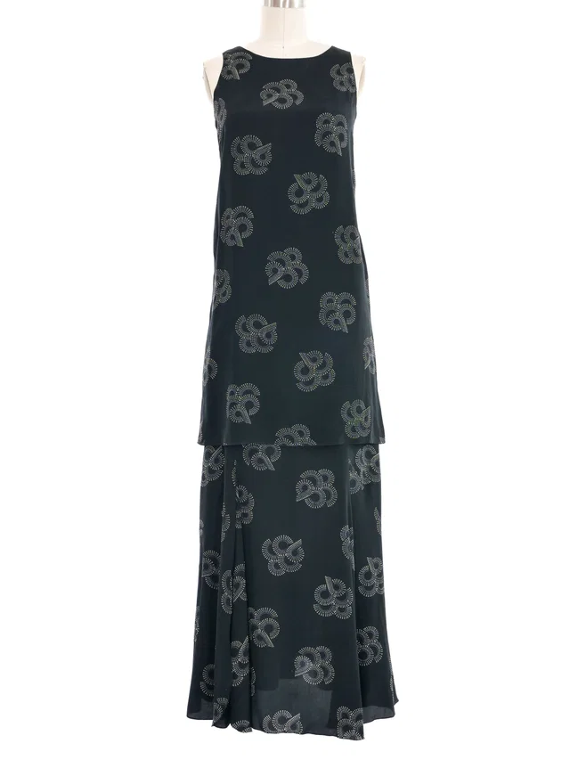Chloé by Karl Lagerfeld Printed Silk Tunic Skirt Ensemble in Multicolor Silk from Arcade Vintage