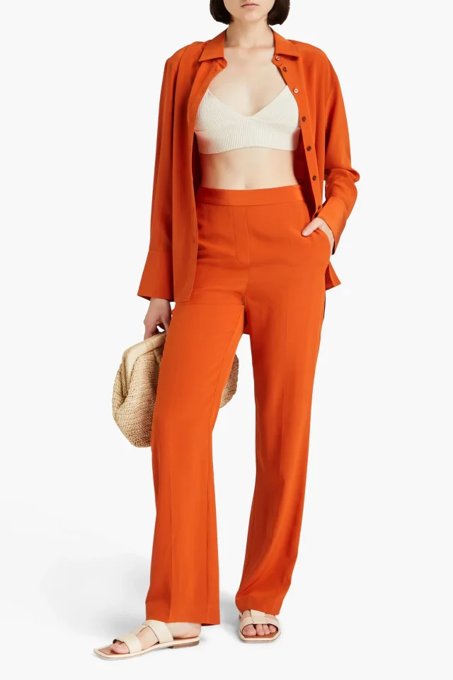 Joseph Silk Crepe de Chine Straight-Leg Pants in Orange, photo 2 of 4 from THE OUTNET