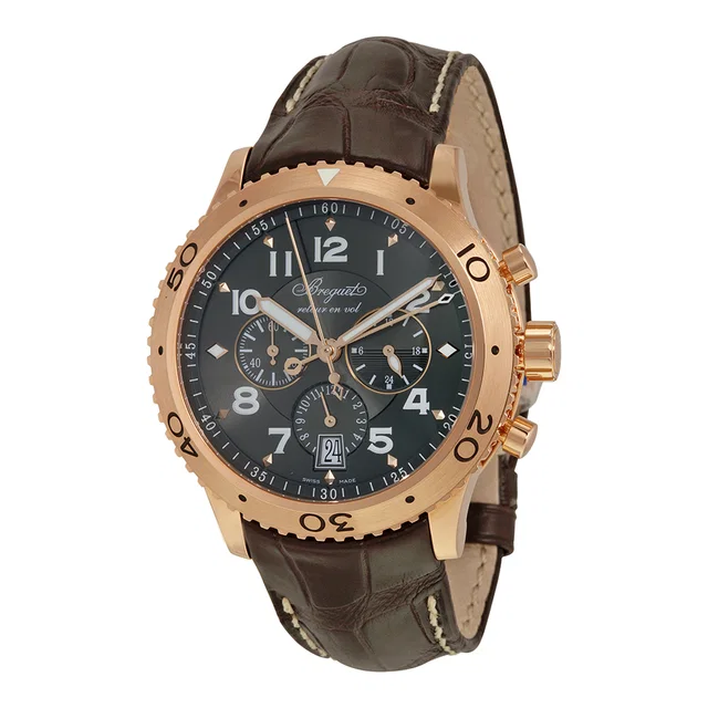 Breguet Transatlantique GMT Chronograph Ruthenium Dial Mens Watch 3810BR929ZU in brown|pink|gold|gray|red Crocodile from Jomashop.com