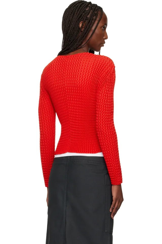 ISSEY MIYAKE Red October Spongy-58 Cardigan, photo 3 of 4 from SSENSE