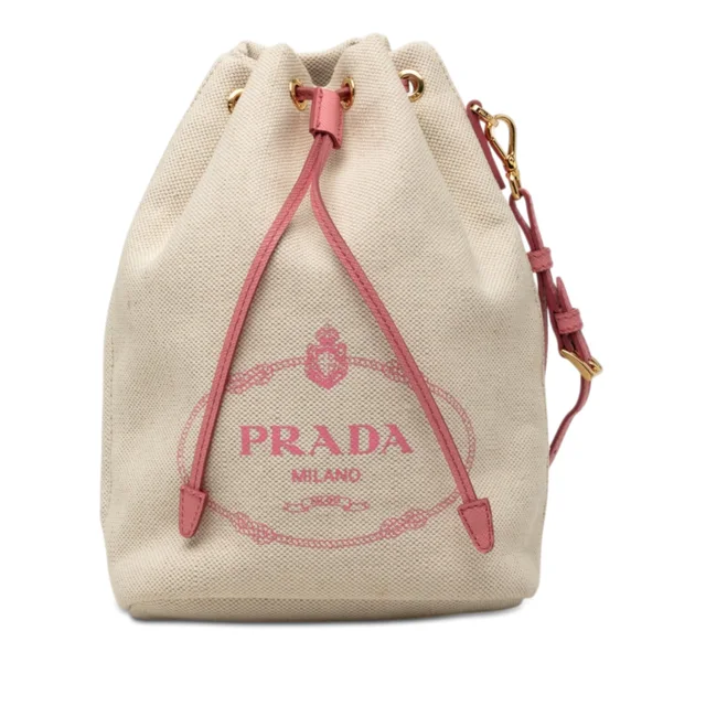 Beige Prada Canvas Canapa Logo Drawstring Pouch in Beige Canvas from Designer Revival