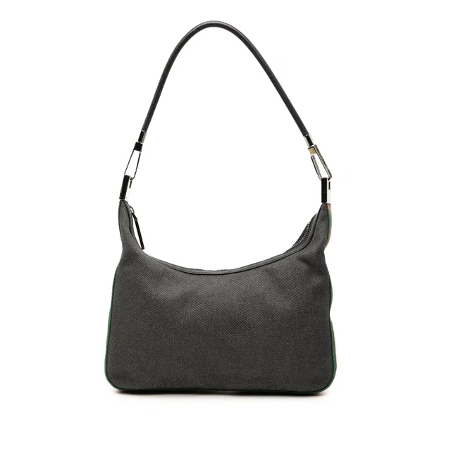 Black Gucci Denim Web Shoulder Bag in Black Denim from Designer Revival