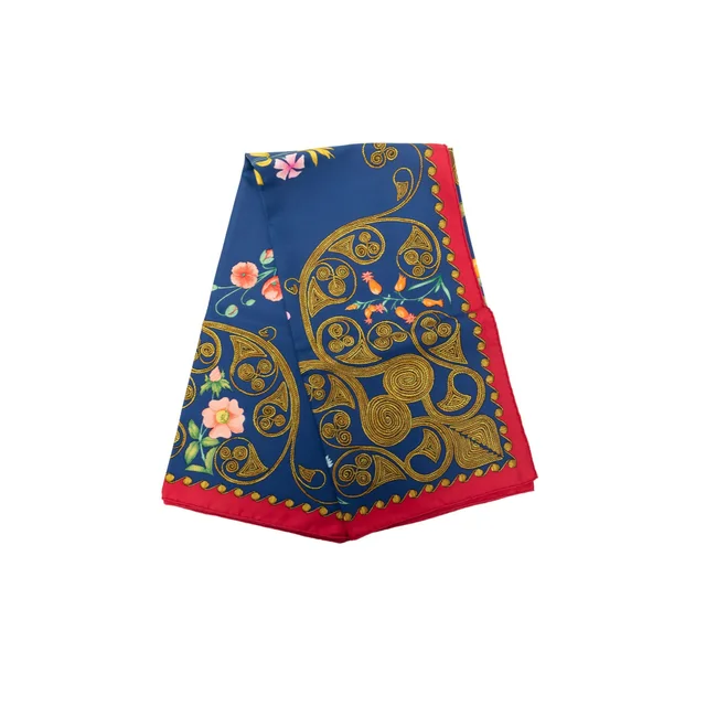 Blue Hermès Arabesques Silk Scarf 90 Scarves in Blue Silk from Designer Revival