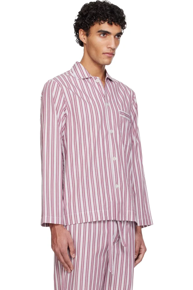 Tekla Pink & White Poplin Long-Sleeved Pyjama Shirt, photo 2 of 4 from SSENSE