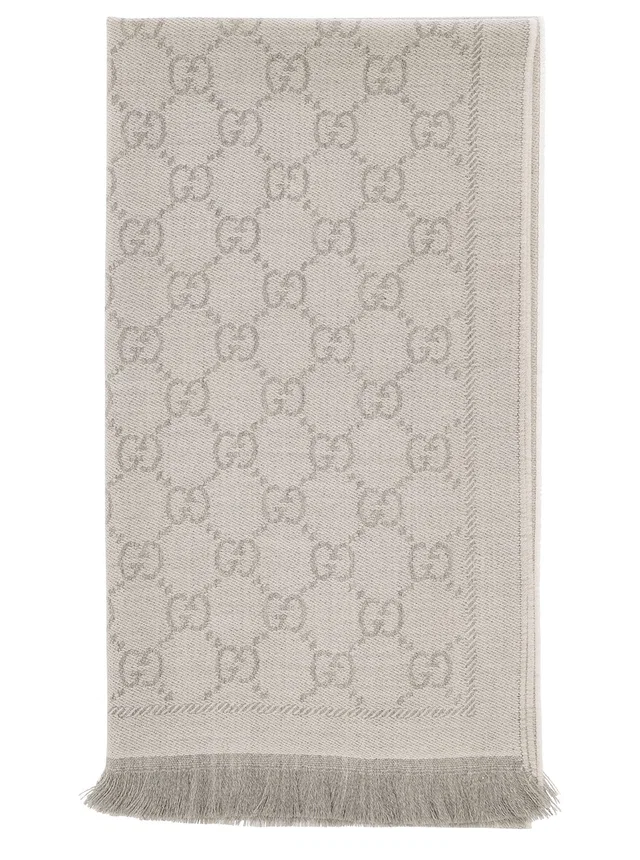 Gucci Logo-Jacquard Wool Scarf — Gray Scarfs in Grey Wool from HEWI