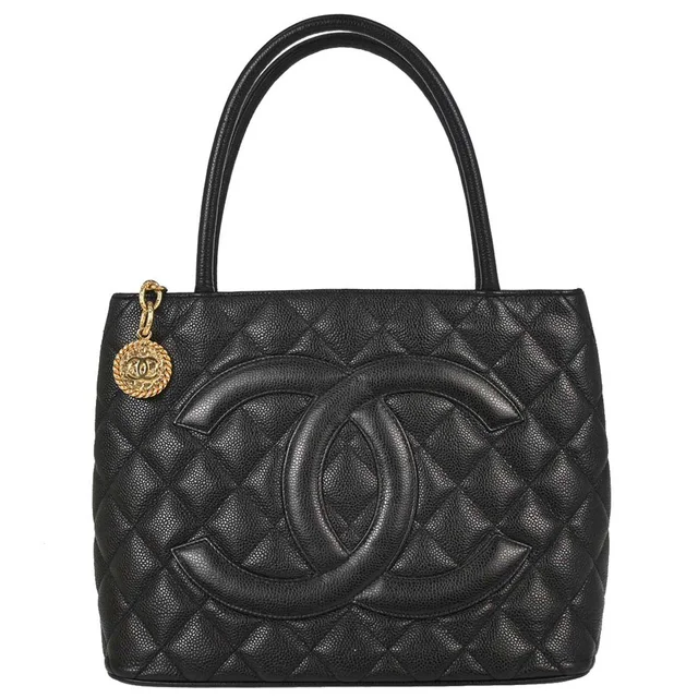 Chanel 2003-2004 Black Caviar Medallion Tote Handbag in Black Caviar leather from AMORE Vintage Tokyo