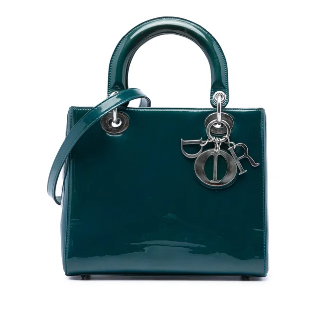 Blue Dior Medium Patent Lady Dior Satchel in Blue Patent leather from Designer Revival
