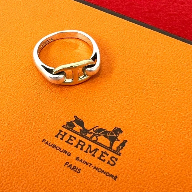 Hermès Vintage Chaine D'ancre Ring Silver Yellow Gold in Yellow from The Reluxe