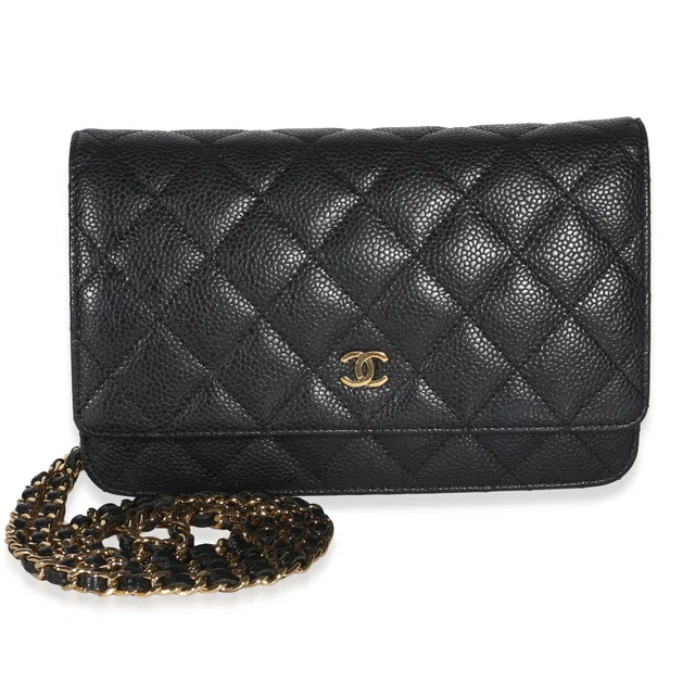 Chanel Black Quilted Caviar Classic Wallet On Chain in Black Caviar leather from myGemma