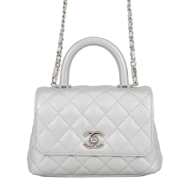 Chanel Coco Handle 2WAY Handbag SilverAS2215-B22136-U4807 Caviar Leather Size XXS in Caviar leather from GALLERY RARE