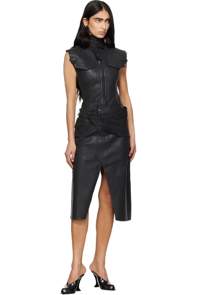 Ottolinger Black Glazed Denim Belted Midi Dress, photo 4 of 4 from SSENSE
