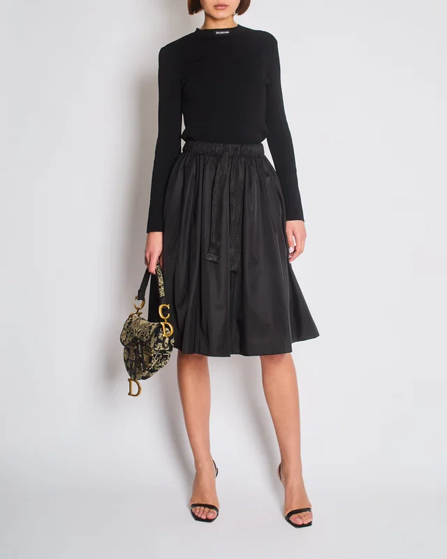 Prada Black Nylon Midi Skirt with Drawstring Detail Size IT 38 (UK 6)RRP 980£ in Black Nylon from Sellier