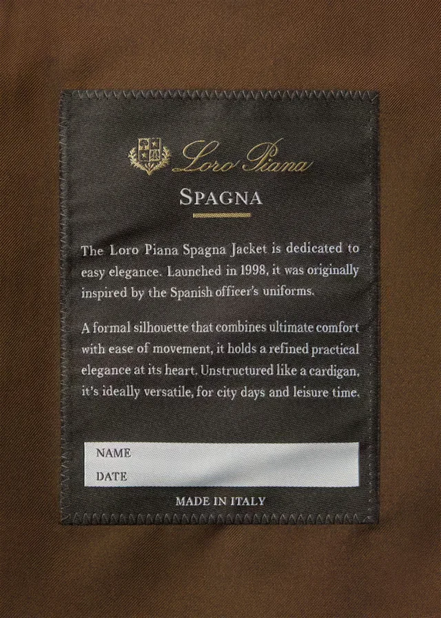 Loro Piana Spagna Mini Jacket in Virgin wool 100% Details: Single Row Buttons Description: The iconic Spagna jacket, first introduced in 1998, is reworked with a more fitted…, photo 6 of 8 from SENSER