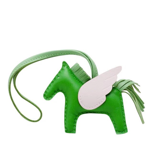 Green Hermès Milo Lambskin and Swift Grigri Rodeo Pegase Bag Charm PM Key Chain in Green Swift leather from Designer Revival
