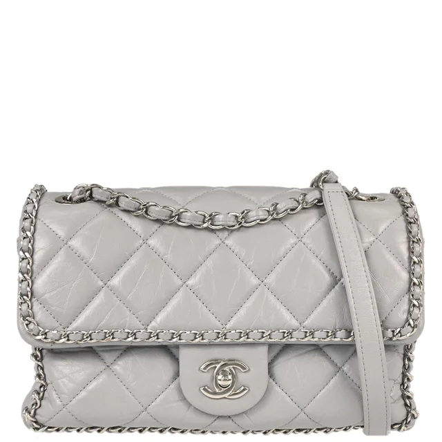 Chanel 2019 Gray Calfskin Around Chain Shoulder Bag in Grey Calfskin from AMORE Vintage Tokyo