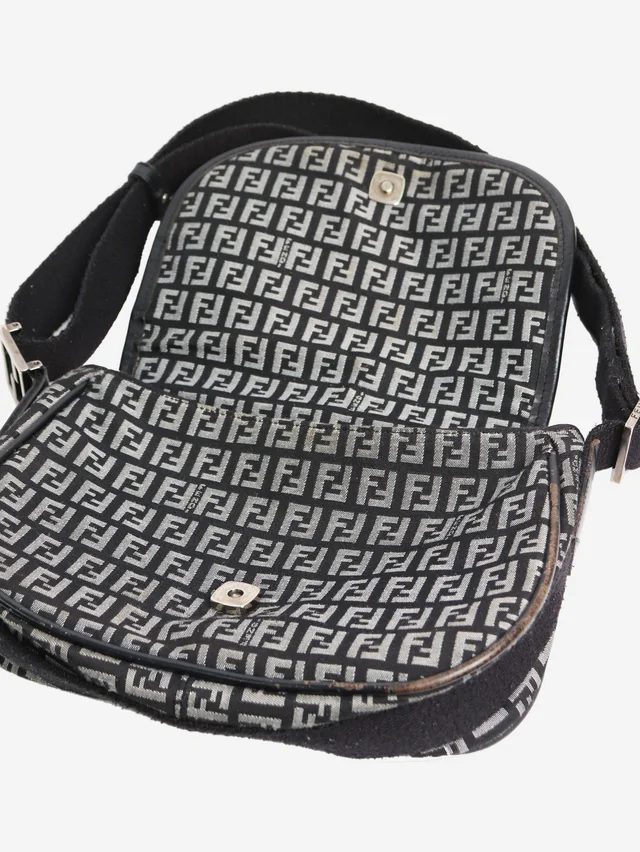 Fendi Black and grey Zucchino canvas shoulder bag in Black Canvas from Sign of the Times, photo 4 of 9