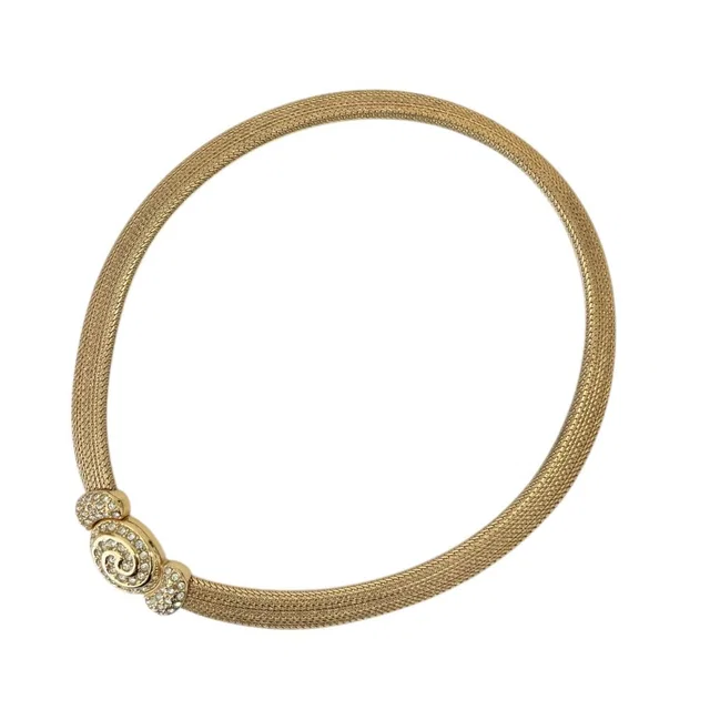 Dior Vintage Mesh Chain Rhinestone Choker Necklace Gold Colored in Gold from The Reluxe