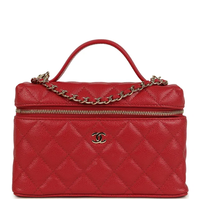 Chanel Top Handle Long Vanity Case in Red Caviar leather from Madison Avenue Couture