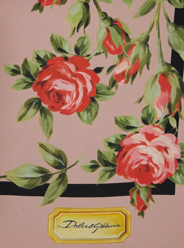 DOLCE E GABBANA Multicolor Square Silk Scarf with Logo on the Front and Floral All-Over Motif for Women in Multicolor 100% Silk, photo 5 of 6 from Gaudenzi Boutique