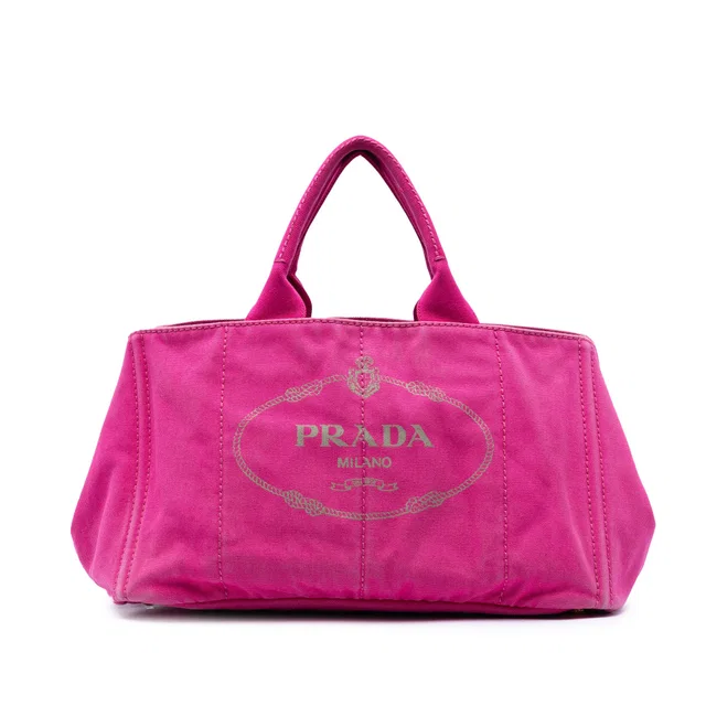 Pink Prada Canvas Canapa Logo Tote Satchel in Pink Canvas from Designer Revival