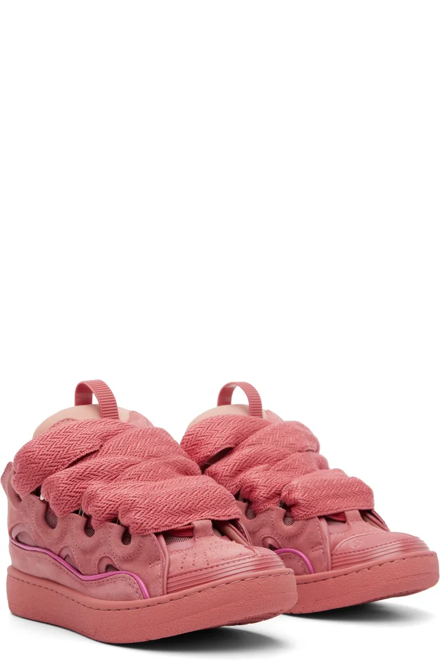 Lanvin Pink Monochrome Suede Curb Sneakers, photo 4 of 5 from SSENSE