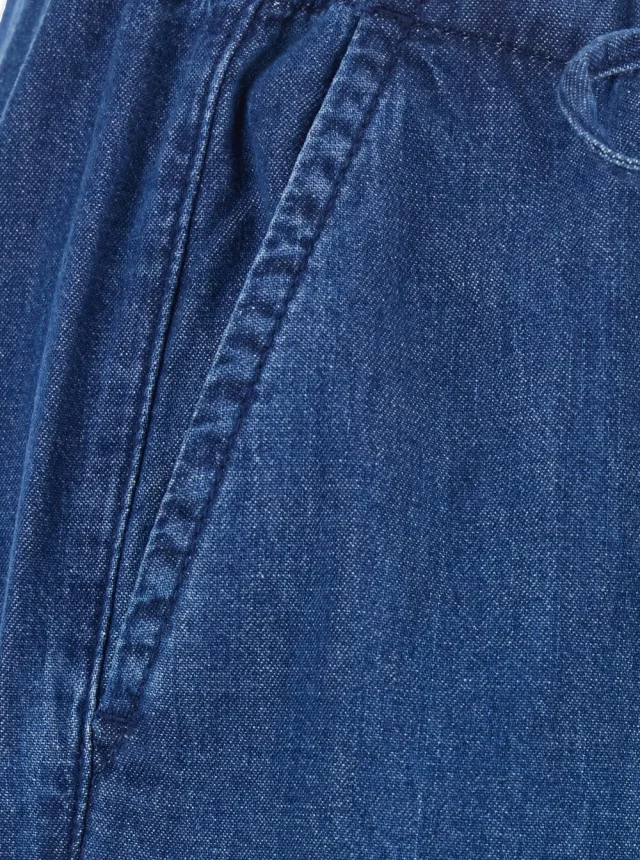 ICON DENIM Blue Jeans with drawstring waist and logo patch on the back in denim for women in Blue 100% Cotton, photo 4 of 5 from Gaudenzi Boutique