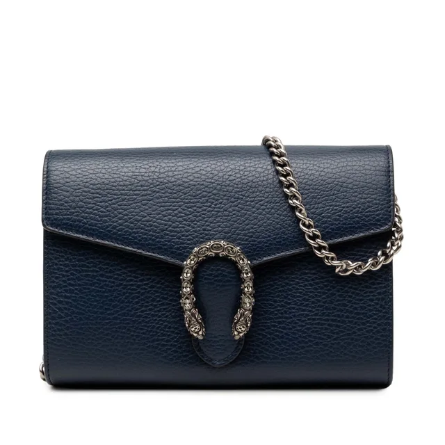 Blue Gucci Calfskin Dionysus Wallet on Chain Crossbody Bag in Blue Calfskin from Designer Revival