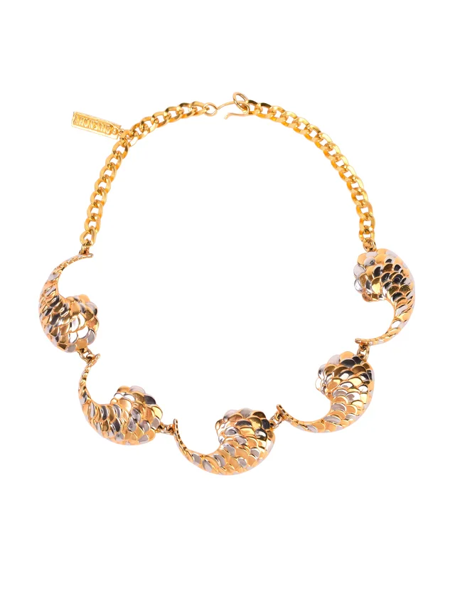 Givenchy Vintage Fish Scale Paisley Gold Silver Necklace in Gold from Amarcord Vintage Fashion