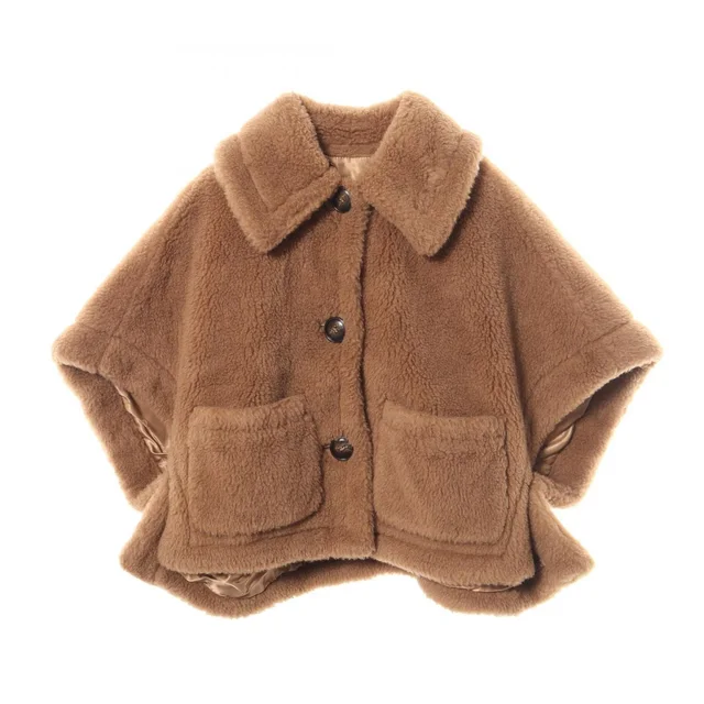 Max Mara Poncho Newterzo Teddy Bear Icon Fleece Cape Coat Brown Silk Jacket in Brown Silk from The Reluxe