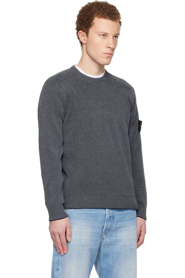 Stone Island Gray 5100033 Plated Rib Cotton Bouclé Sweater, photo 2 of 5 from SSENSE